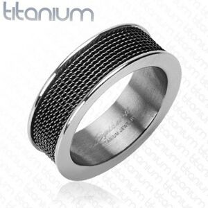 Titánový prsteň - čierna mriežka - Veľkosť: 59 mm