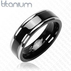 Titánový prsteň, čierny pás  - Veľkosť: 62 mm
