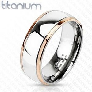 Titánový prsteň s okrajmi medenej farby a stredom striebornej farby - Veľkosť: 65 mm