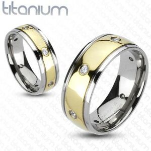 Titánový prsteň so zirkónmi, dvojfarebný - Veľkosť: 68 mm