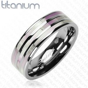 Titánový prsteň - tri perlové pruhy - Veľkosť: 67 mm