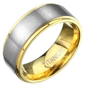 Titánový prsteň v zlatej farbe s matným pásom striebornej farby - Veľkosť: 59 mm