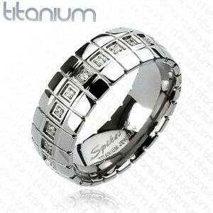 Titánový prsteň - zirkónový pás, vertikálne linky - Veľkosť: 59 mm