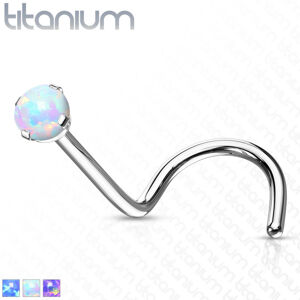 Titánový zahnutý piercing do nosa - syntetický opál, dúhové odlesky, 1 mm - Farba: Fialová