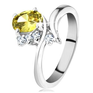 Trblietavý prsteň v striebornom odtieni, oválny zirkón v žltej farbe - Veľkosť: 50 mm