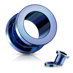 Tunel do ucha z 316L ocele - lesklý povrch modrej farby, PVD povrchová úprava - Hrúbka: 25 mm