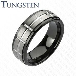 Tungstenový brúsený prsteň, čierne okraje - Veľkosť: 55 mm