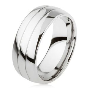 Tungstenový hladký prsteň, jemne vypuklý, lesklý povrch, dva zárezy - Veľkosť: 51 mm