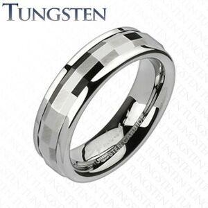 Tungstenový prsteň - ozdobný stredový pás s obdĺžnikmi - Veľkosť: 67 mm, Šírka: 8 mm