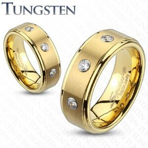 Tungstenový prsteň s brúseným pásom a troma zirkónmi - Šírka: 6 mm, Veľkosť: 62 mm