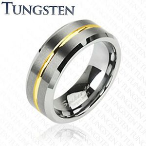 Tungstenový prsteň s pruhom v zlatej farbe, 8 mm - Veľkosť: 55 mm