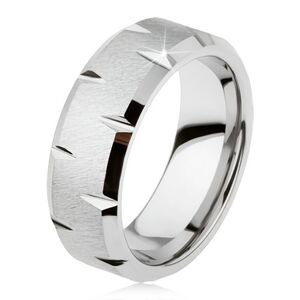 Tungstenový prsteň so saténovým povrchom, jemné lesklé zárezy po obvode - Veľkosť: 62 mm
