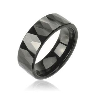 Tungstenový prsteň so vzorom brúsených čiernych kosoštvorcov - Veľkosť: 59 mm