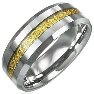 Tungstenový prsteň so vzorovaným pruhom zlatej farby, 8 mm - Veľkosť: 54 mm