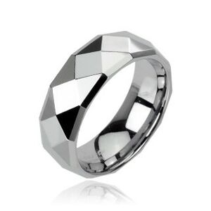 Tungstenový prsteň striebornej farby s brúsenými kosoštvorcami, 6 mm - Veľkosť: 64 mm