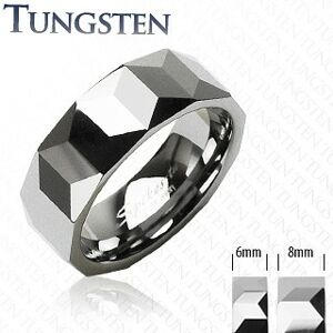 Tungstenový prsteň - vzor hranolov - Veľkosť: 56 mm