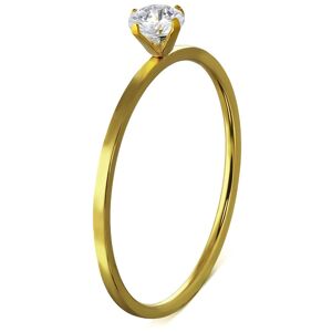 Úzky oceľový prsteň, zlatá farba, kamienok uchytený štyrmi paličkami - Veľkosť: 54 mm
