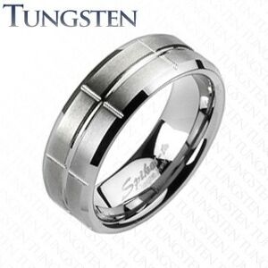 Wolfrámový prsteň - brúsený, so zárezmi - Veľkosť: 62 mm