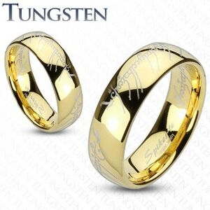Wolfrámový prsteň - obrúčka zlatej farby, motív Pán prsteňov - Veľkosť: 60 mm