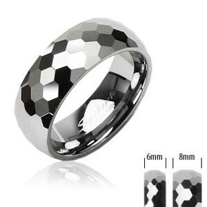Wolfrámový prsteň striebornej farby, brúsené lesklé šesťhrany, 6 mm - Veľkosť: 52 mm