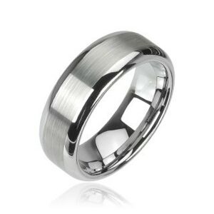 Wolfrámový prsteň striebornej farby, matný stredový pruh a lesklé okraje, 8 mm - Veľkosť: 54 mm