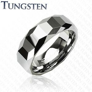 Wolfrámový prsteň - vysokolesklý s geometrickým vzorom - Veľkosť: 70 mm
