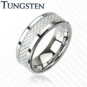 Wolfrámový prsteň - vzor vlákno - Veľkosť: 52 mm