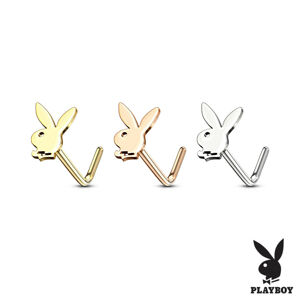 Zahnutý piercing do nosa z 316L ocele - zajačik Playboy, drobné očko, motýlik  - Farba: Strieborná