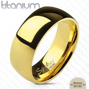 Zaoblená hladká titánová obrúčka v zlatom odtieni, 8 mm - Veľkosť: 65 mm