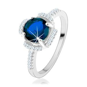 Zásnubný prsteň, striebro 925, modrý kvietok, lupene z čírych zirkónikov - Veľkosť: 58 mm
