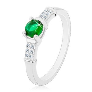 Zásnubný prsteň, striebro 925, zirkónové ramená, okrúhly zelený zirkón - Veľkosť: 56 mm