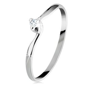 Zásnubný prsteň v bielom 14K zlate - číry brúsený diamant, úzke ramená - Veľkosť: 50 mm