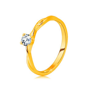 Zásnubný prsteň v žltom 14K zlate - brúsený zirkón čírej farby vsadený v prsteni - Veľkosť: 58 mm