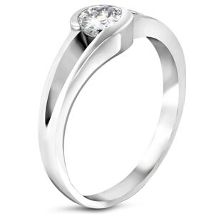 Zásnubný prsteň z ocele 316L - žiarivý číry zirkón v strede výrezu - Veľkosť: 52 mm
