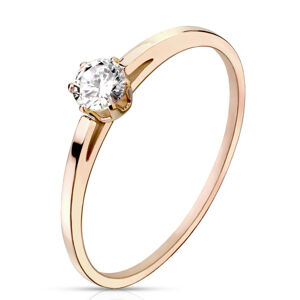 Zásnubný prsteň z ocele medenej farby - číry zirkón okrúhleho tvaru, lesklý povrch - Veľkosť: 54 mm