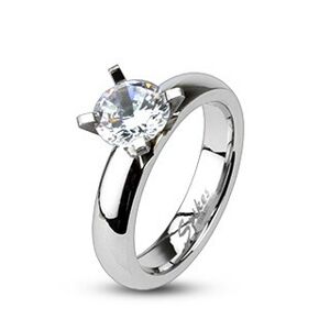 Zásnubný prsteň z ocele - vystupujúci veľký okrúhly zirkón - Veľkosť: 51 mm