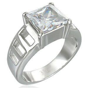 Zásnubný prsteň z veľkým štvorcovým zirkónom a šiestimi otvormi - Veľkosť: 55 mm