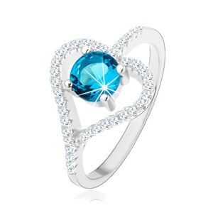 Zásnubný prsteň zo striebra 925, zirkónový obrys srdca, modrý zirkón - Veľkosť: 55 mm