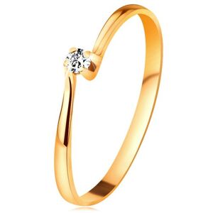 Zásnubný prsteň zo žltého 14K zlata - zirkón v kotlíku medzi zúženými ramenami - Veľkosť: 58 mm