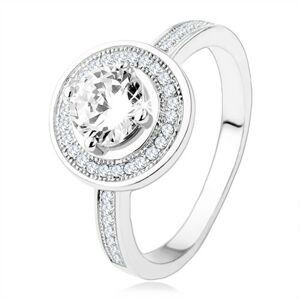 Zásnubný strieborný prsteň 925, kruh a ramená zdobené zirkónmi, číry kameň - Veľkosť: 56 mm