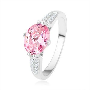 Zásnubný strieborný prsteň 925, oválny ružový zirkón, číre drobné zirkóniky - Veľkosť: 59 mm