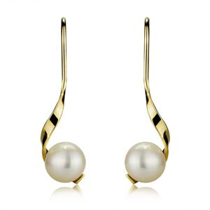 Zlaté 9K náušnice - zvlnená línia, biela kultivovaná perla, afroháčiky