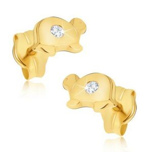 Zlaté náušnice 585 - malé lesklé korytnačky s čírym briliantom na pancieri