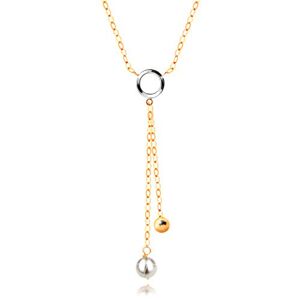 Zlatý 14K náhrdelník - biela perla a lesklá guľôčka na retiazkach