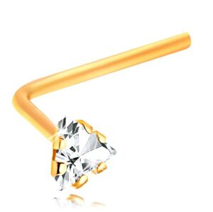 Zlatý 14K piercing do nosa - zahnutý - číry zirkónový trojuholník