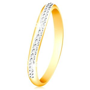 Zlatý 14K prsteň - ligotavý zvlnený pás z čírych zirkónov a bieleho zlata - Veľkosť: 49 mm