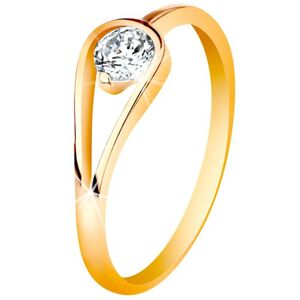 Zlatý 14K prsteň s úzkymi lesklými ramenami, číry zirkón v slučke - Veľkosť: 53 mm