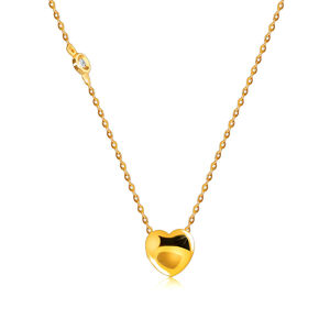 Zlatý 375 náhrdelník s diamantom - hladké lesklé srdce, okrúhla objímka, retiazka s oválnymi očkami