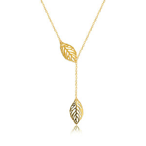 Zlatý 585 náhrdelník - obrys dvoch visiacich listov s drobnými výrezmi