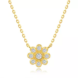 Zlatý 585 náhrdelník v žltom zlate - kvet zdobený okrúhlymi zirkónmi
